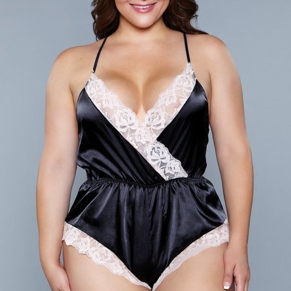 Sleepwear Satin & Lace Romper For Women - Picture 5 of 6